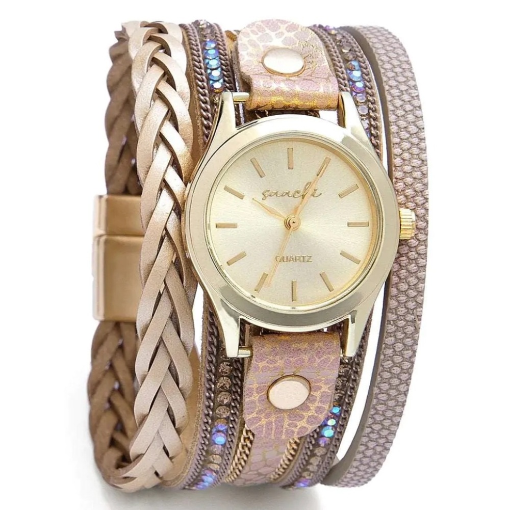 Saachi Watch - Braided strap, faux leather with clasp. NWOT